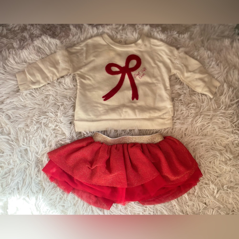 Cat & Jack Baby Girl 3-6M Holiday Tutu Outfit Christmas Ruffle Glitter Set Gift